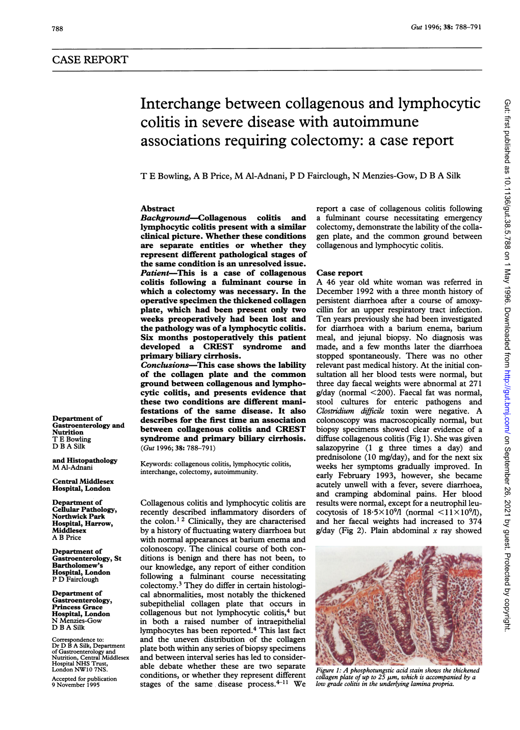 Interchange Between Collagenous and Lymphocytic Gut: First Published As 10.1136/Gut.38.5.788 on 1 May 1996