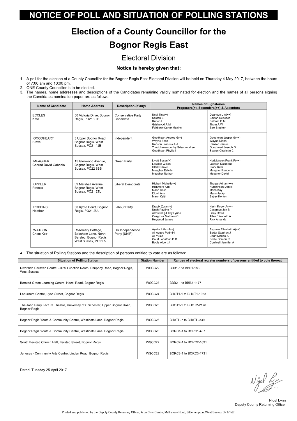 Statement of Persons Nominated, Notice of Poll and Situation of Polling Stations