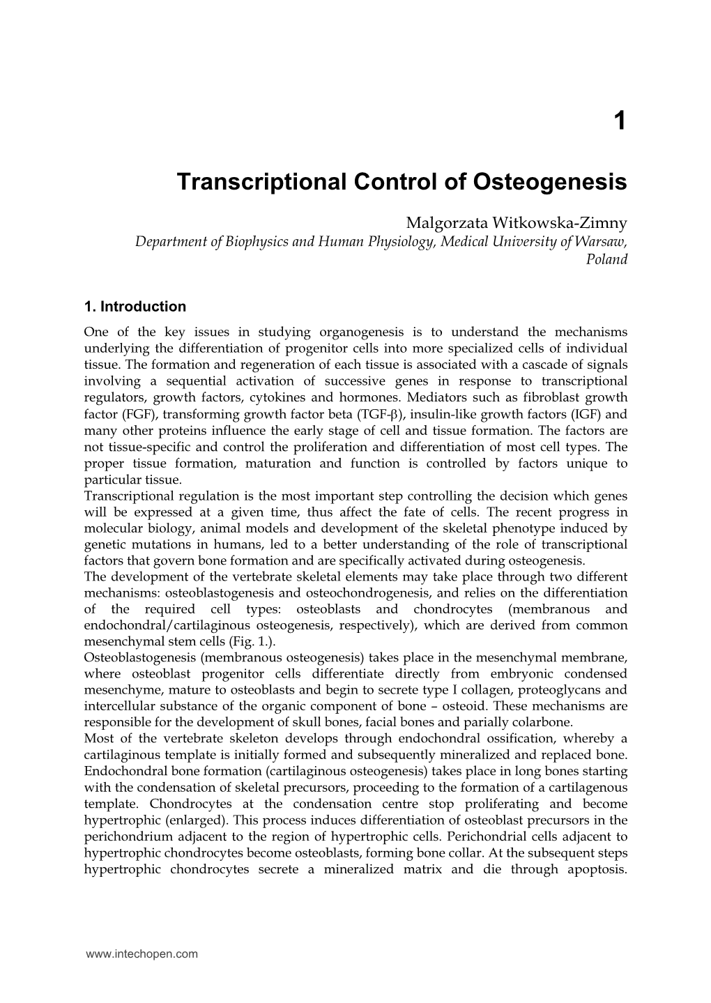 Transcriptional Control of Osteogenesis