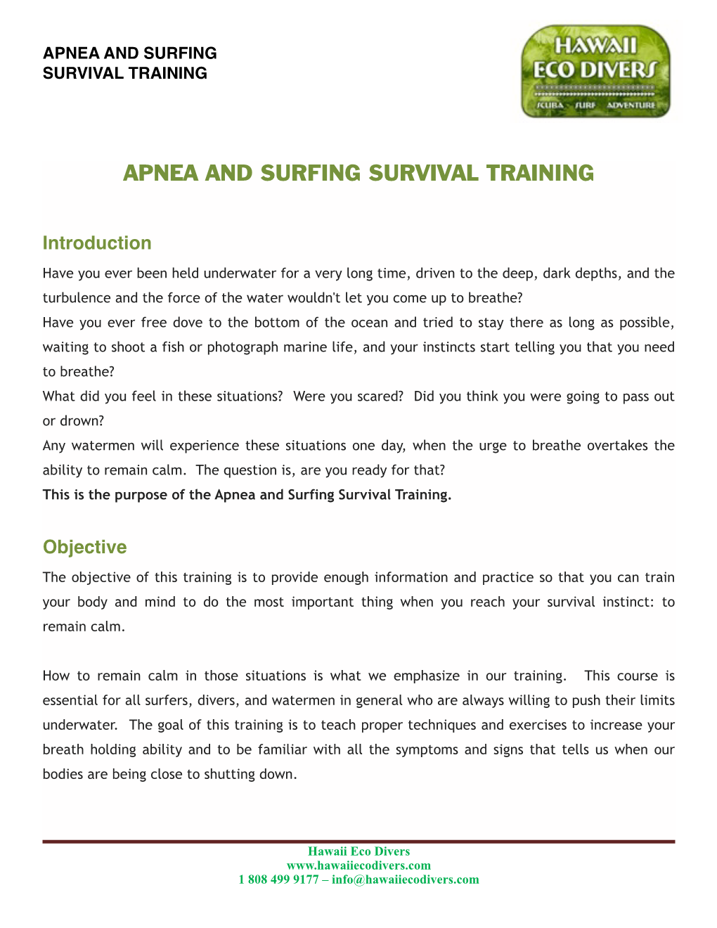 Apnea and Surfing Survival Training