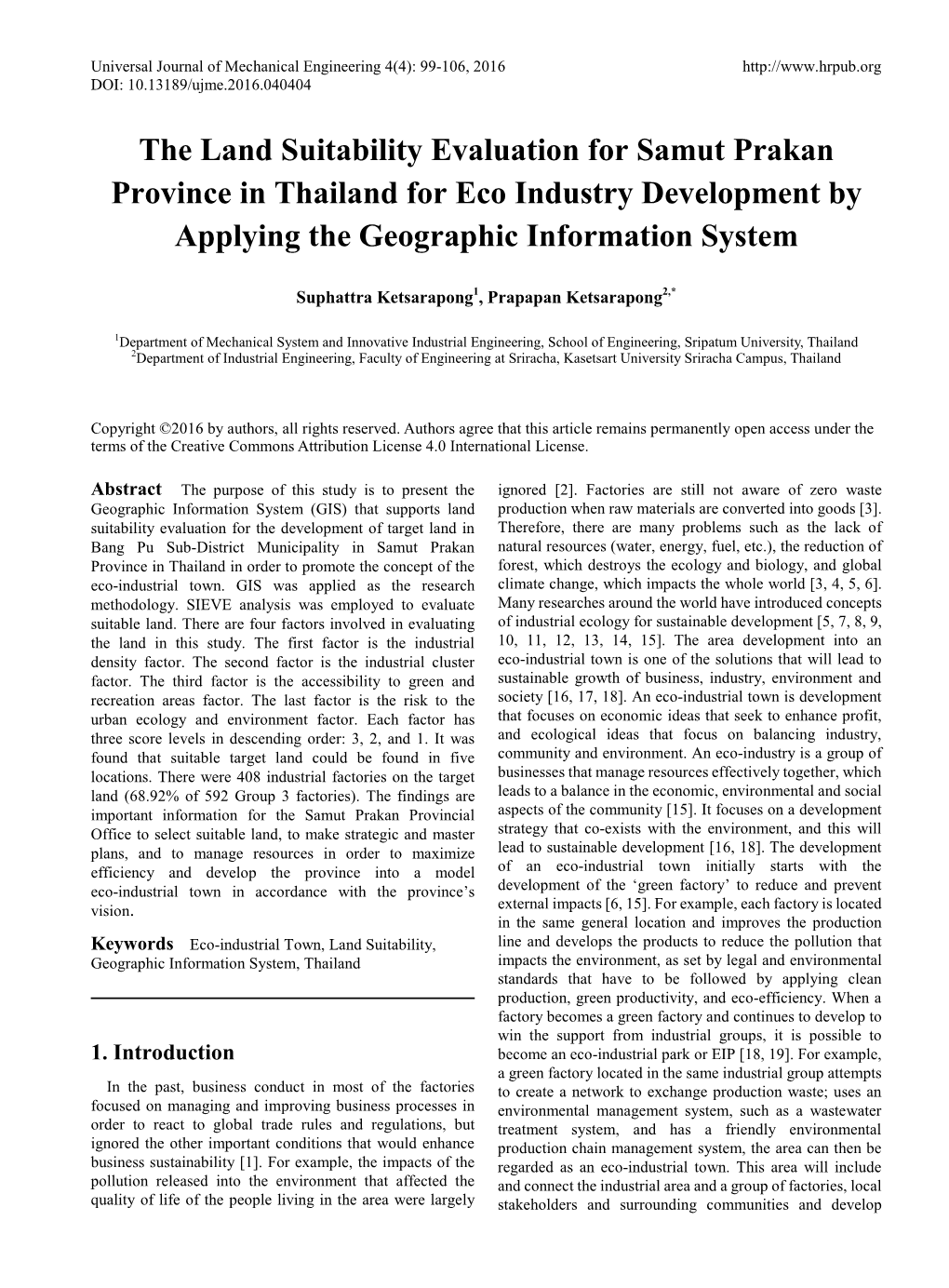 The Land Suitability Evaluation for Samut Prakan Province in Thailand for Eco Industry Development by Applying the Geographic Information System