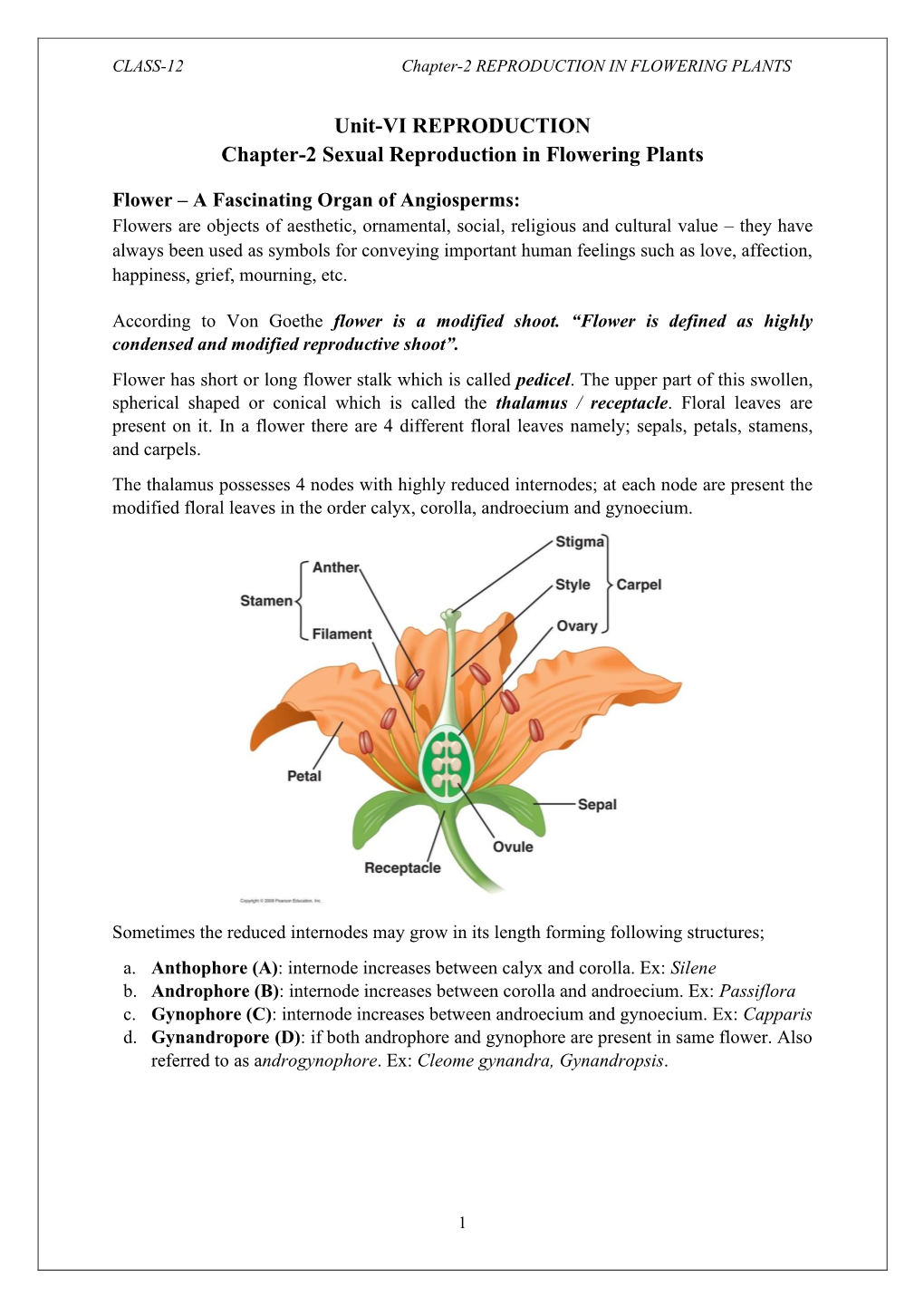Unit-VI REPRODUCTION Chapter-2 Sexual Reproduction in Flowering Plants