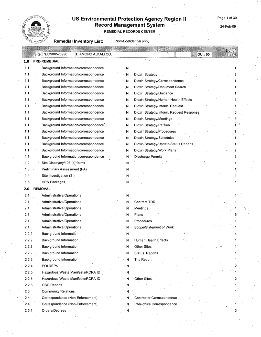 US Environmental Protection Agency Region II Record Management