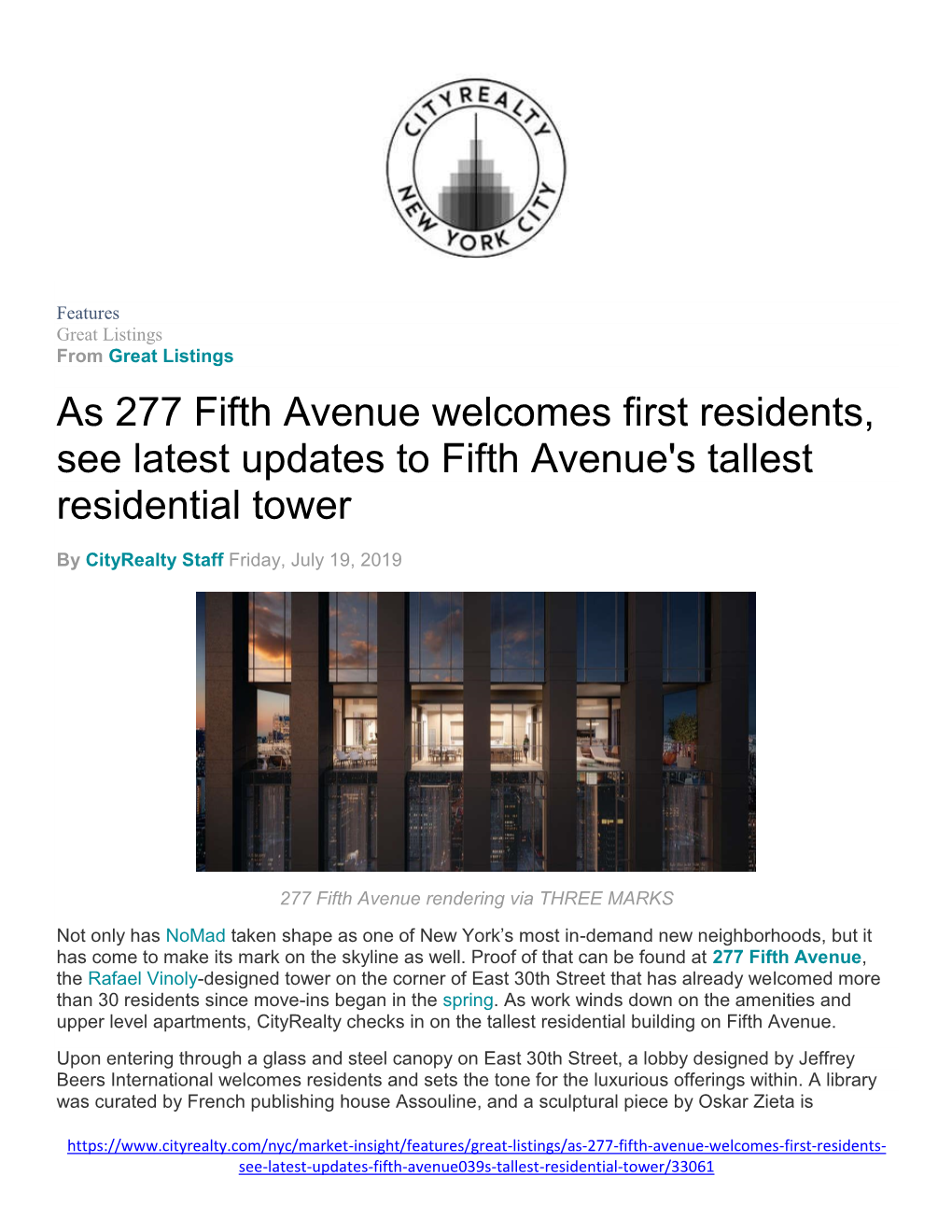July 19, 2019 277 Fifth Avenue Welcomes First Residents