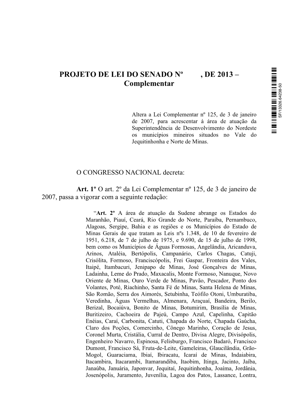 Projeto De Lei Do Senado Nº , De 2012