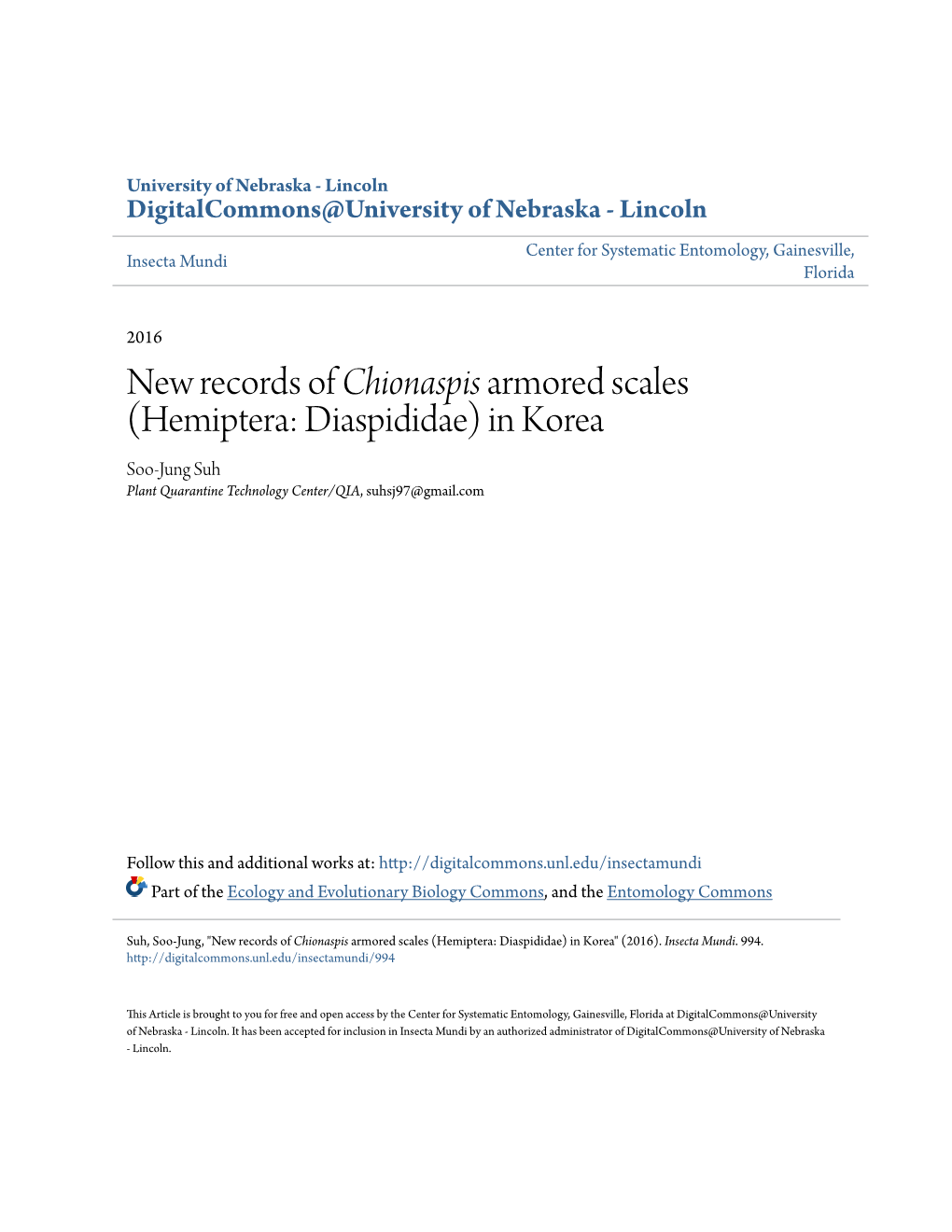 New Records of &lt;I&gt;Chionaspis&lt;/I&gt; Armored Scales (Hemiptera: Diaspididae) in Korea