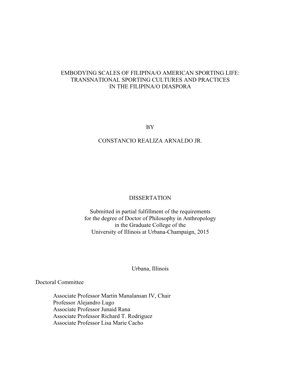 Transnational Sporting Cultures and Practices in the Filipina/O Diaspora