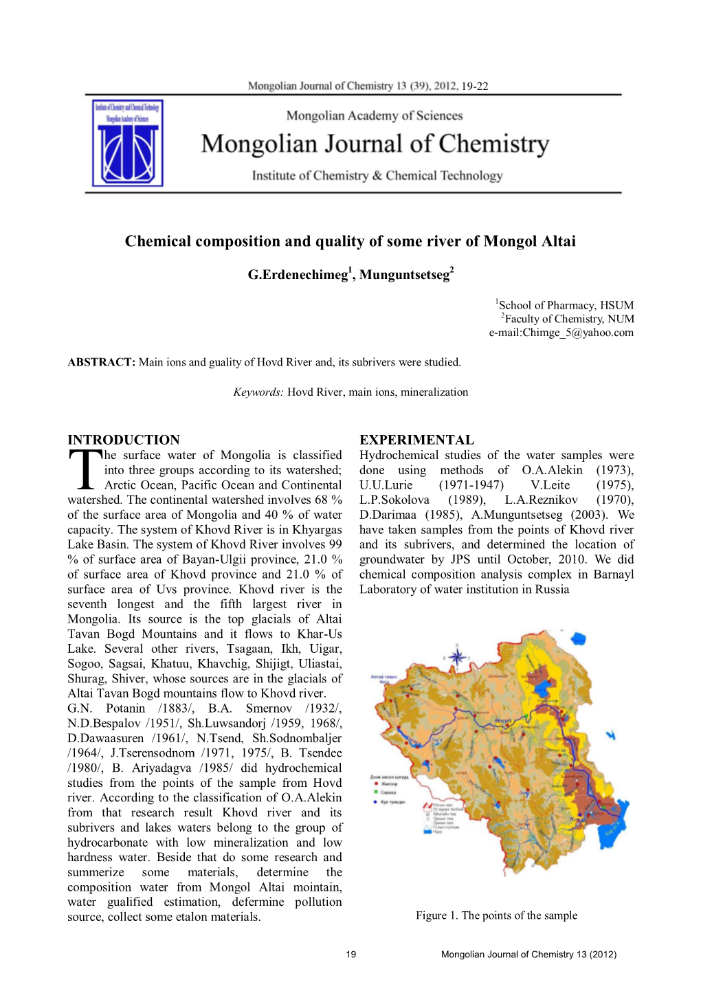 Chemical Composition and Quality of Some River of Mongol Altai