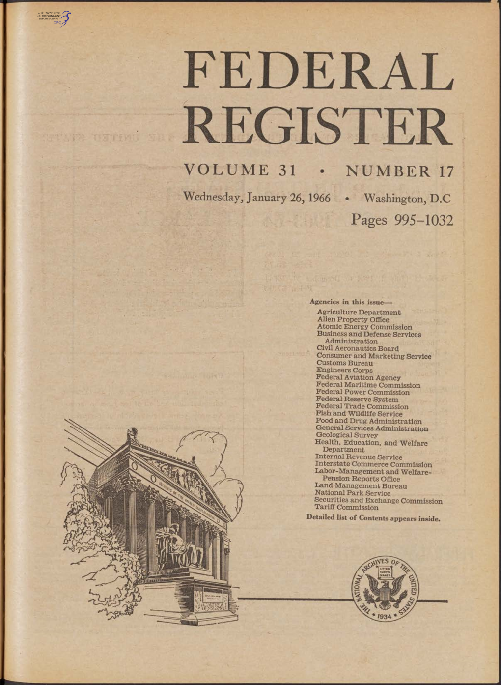 Federal Register Volume 31 • Number 17