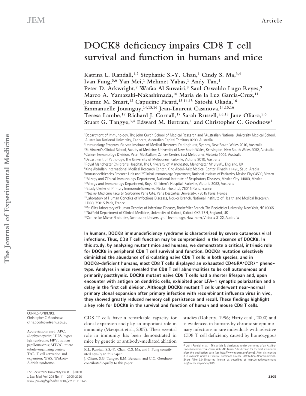 DOCK8 Deficiency Impairs CD8 T Cell Survival and Function in Humans and Mice