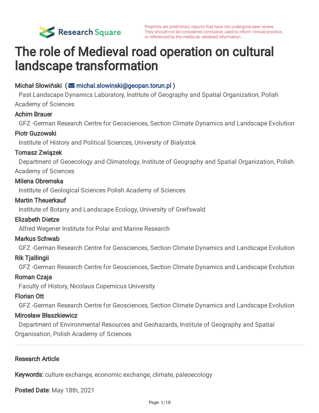 The Role of Medieval Road Operation on Cultural Landscape Transformation