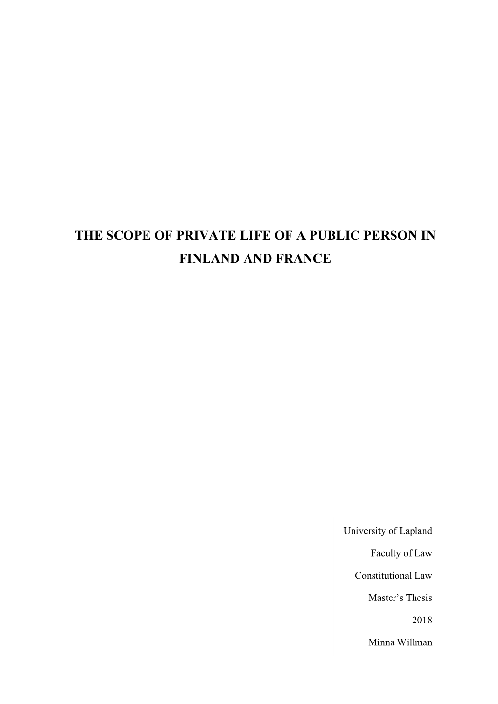 The Scope of Private Life of a Public Person in Finland and France