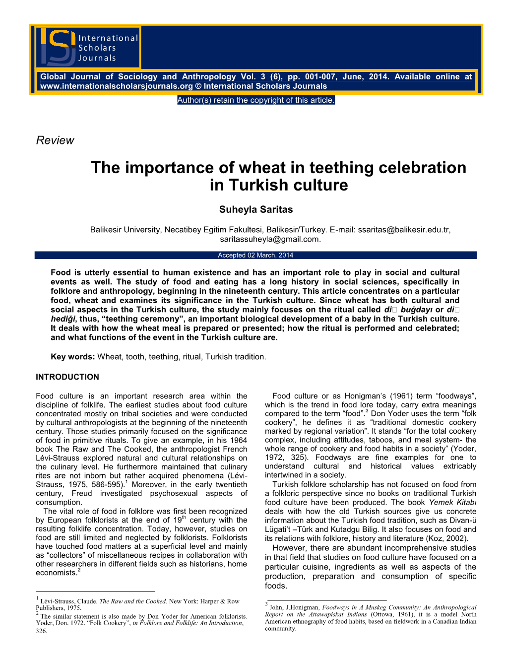 The Importance of Wheat in Teething Celebration in Turkish Culture