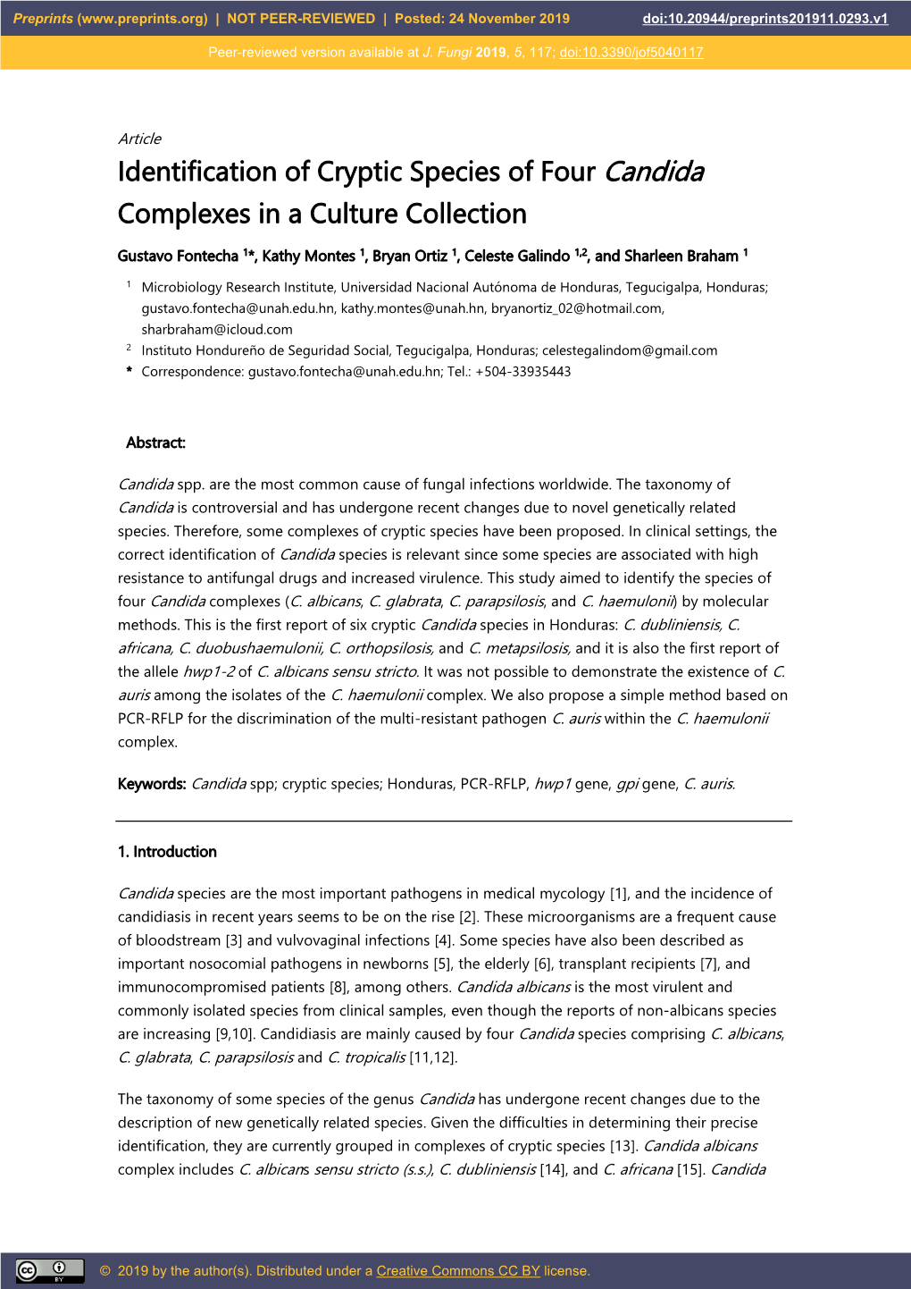 Identification of Cryptic Species of Four Candida Complexes in a Culture Collection