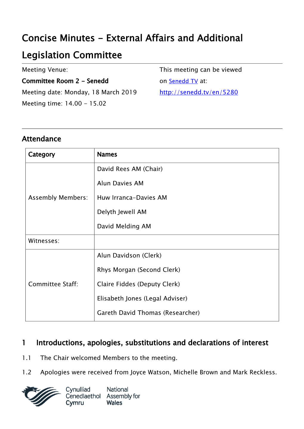 Concise Minutes - External Affairs and Additional Legislation Committee