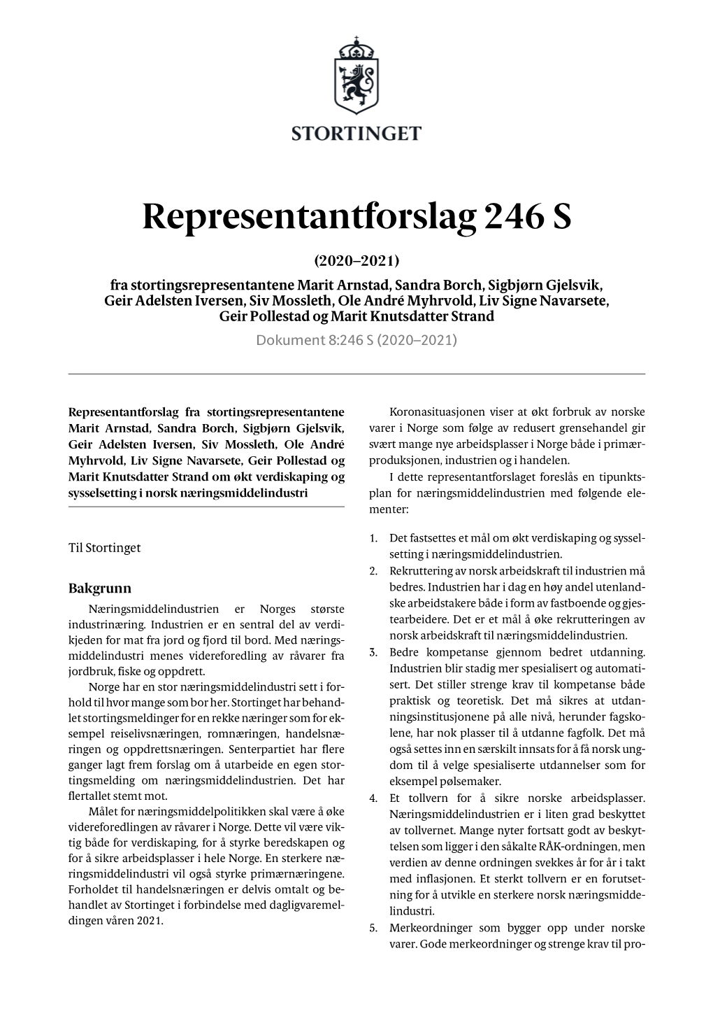 Representantforslag 246 S
