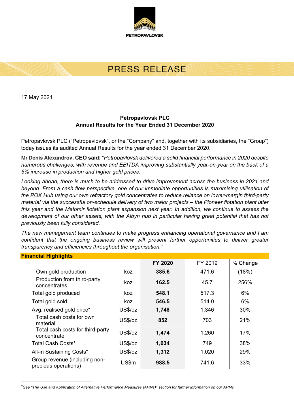Annual Results for the Year Ended 31 December 2020