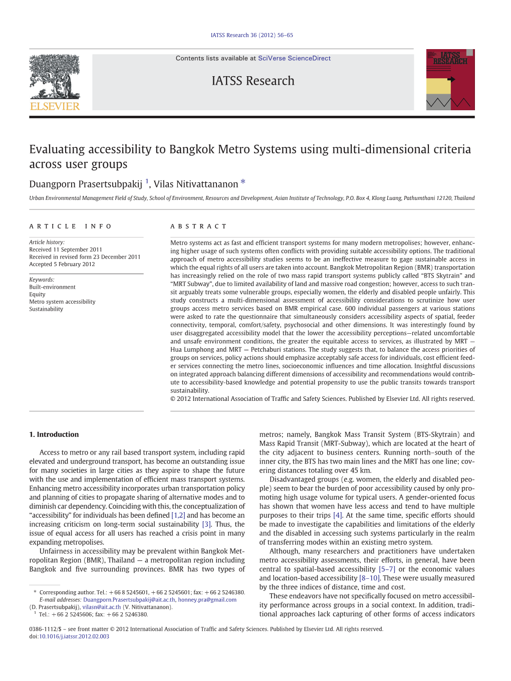 Evaluating Accessibility to Bangkok Metro Systems Using Multi-Dimensional Criteria Across User Groups