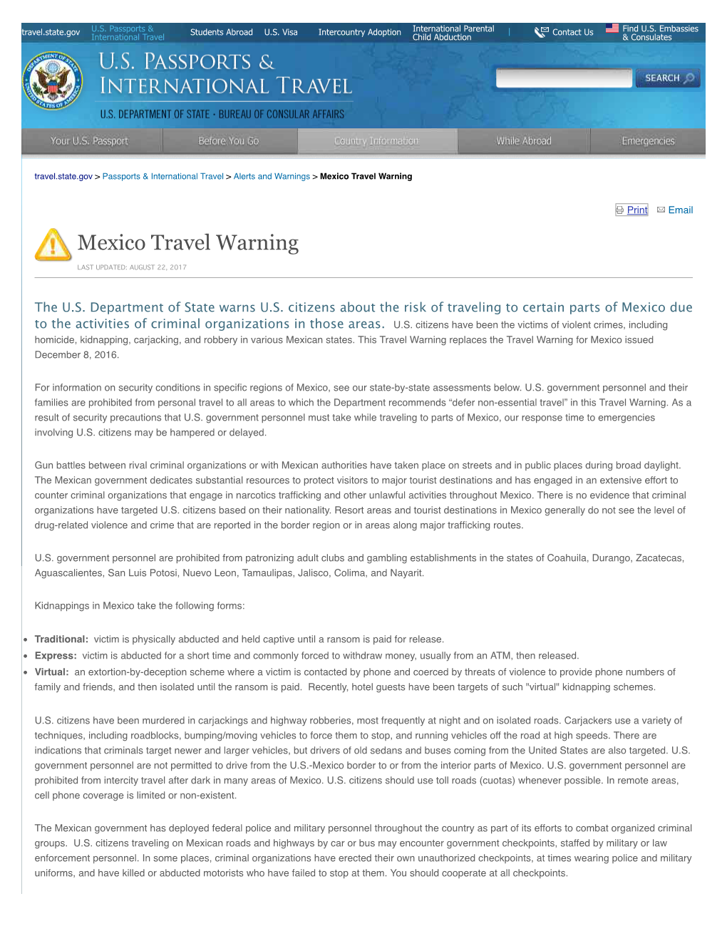 Mexico Travel Warning