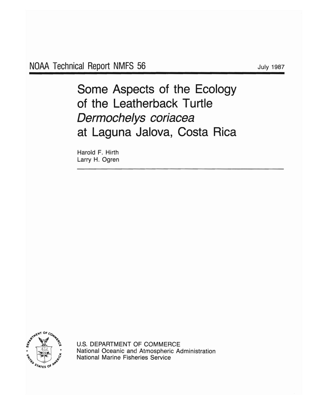 TR 56. Some Aspects of the Ecology of the Leatherback Turtle Dermochelys