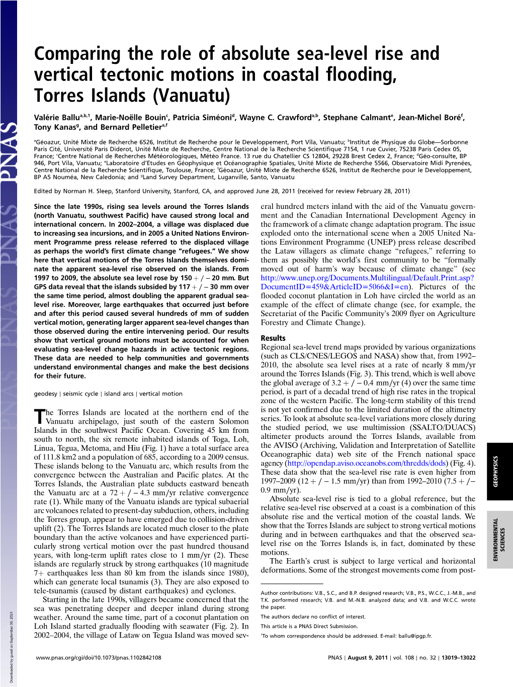 Comparing the Role of Absolute Sea-Level Rise and Vertical Tectonic Motions in Coastal Flooding, Torres Islands (Vanuatu)