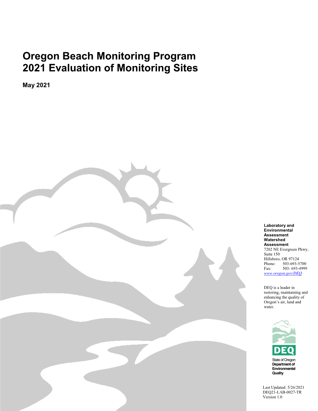 Oregon Beach Monitoring Program 2021 Evaluation of Monitoring Sites