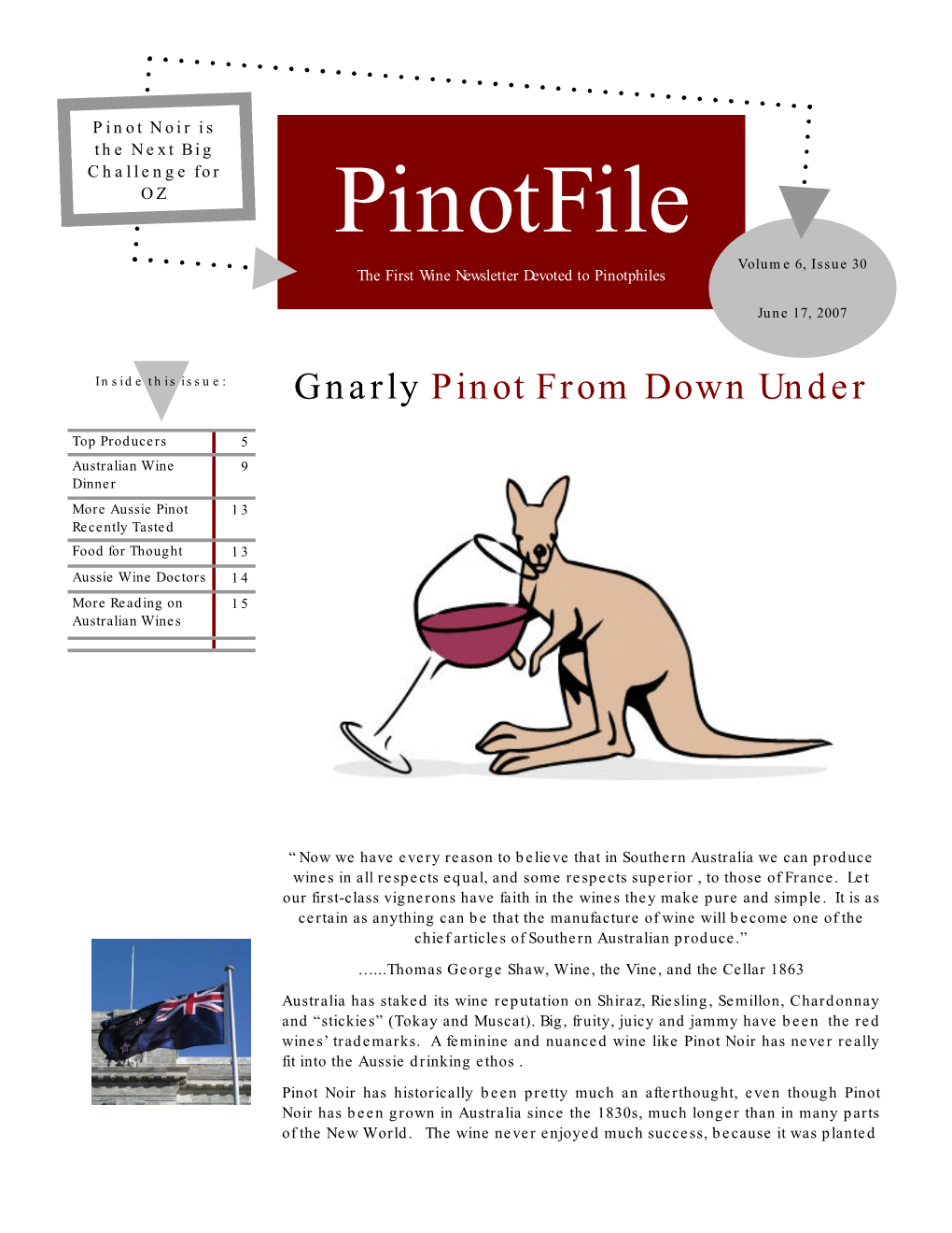 Pinotfile Volume 6, Issue 30 the First Wine Newsletter Devoted to Pinotphiles