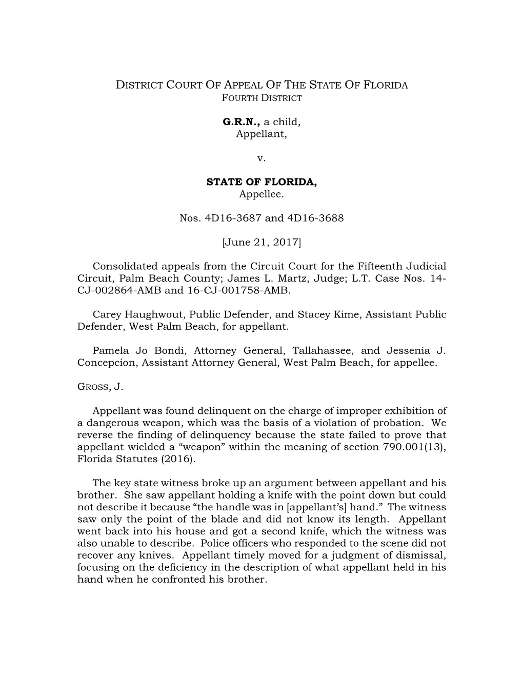 District Court of Appeal of the State of Florida Fourth District