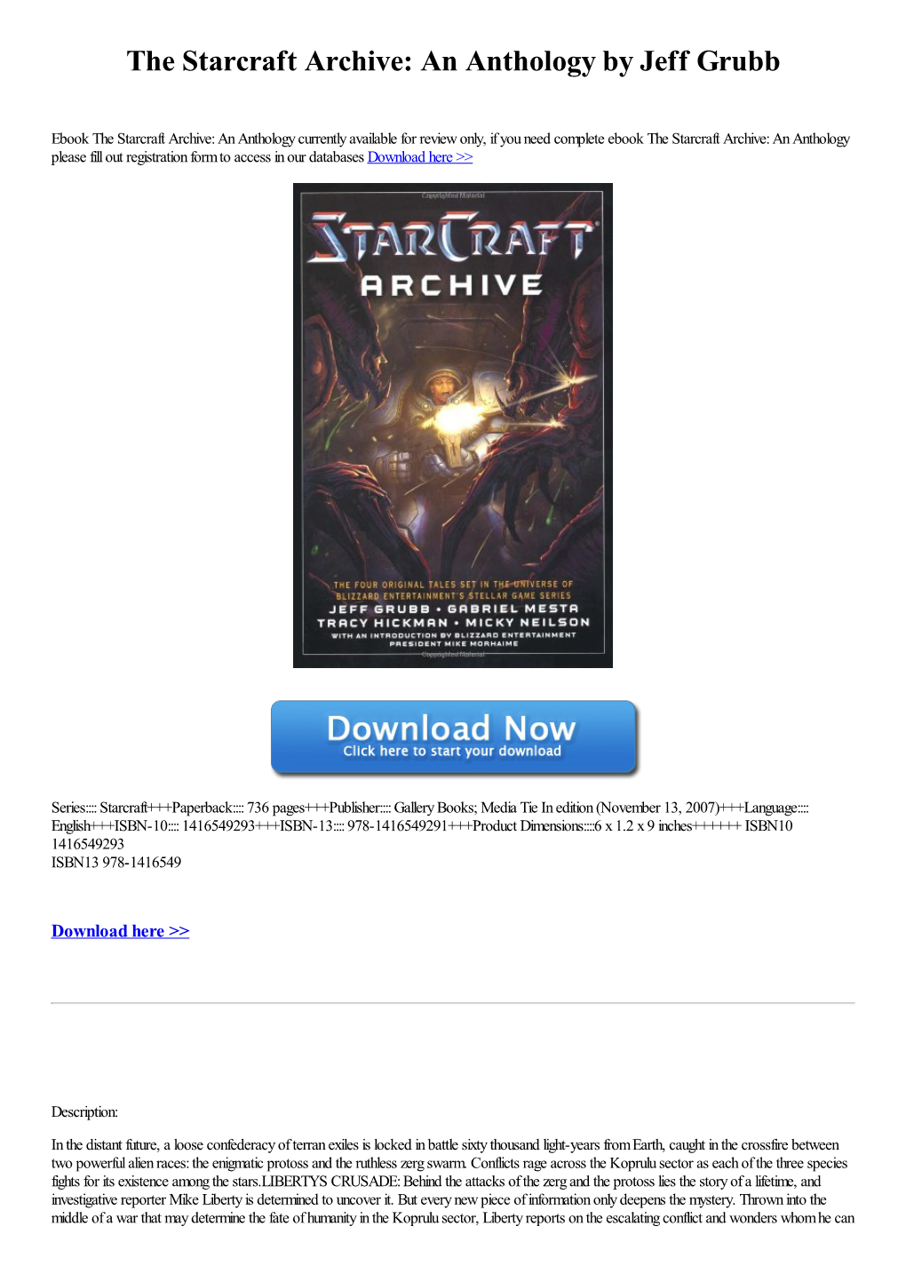 Download the Starcraft Archive: an Anthology by Jeff Grubb