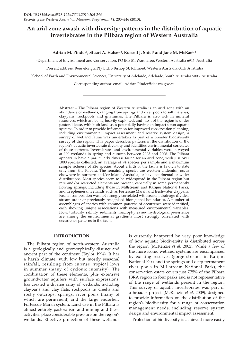 An Arid Zone Awash with Diversity: Patterns in the Distribution of Aquatic Invertebrates in the Pilbara Region of Western Australia