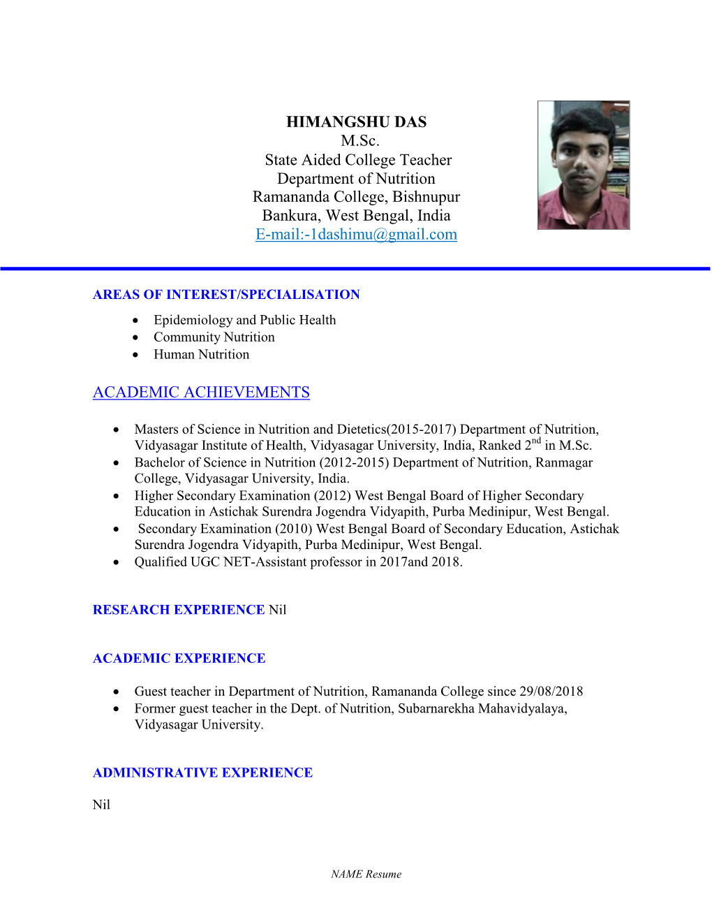 Ramananda College, Bishnupur Bankura, West Bengal, India E-Mail