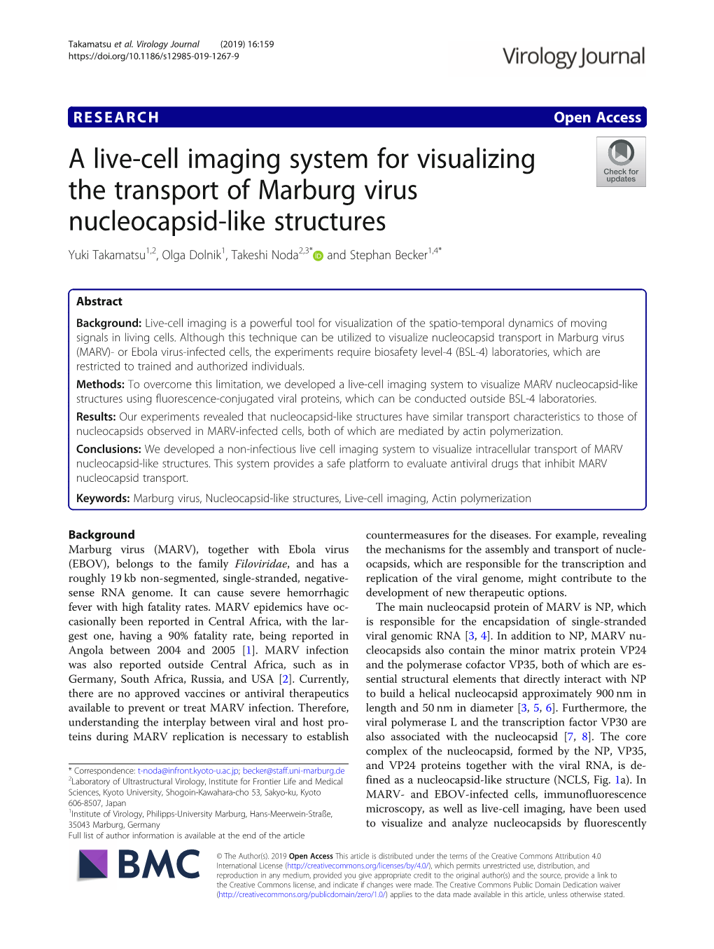 A Live-Cell Imaging System for Visualizing the Transport of Marburg Virus Nucleocapsid-Like Structures