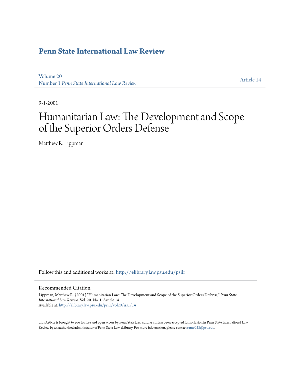 The Development and Scope of the Superior Orders Defense