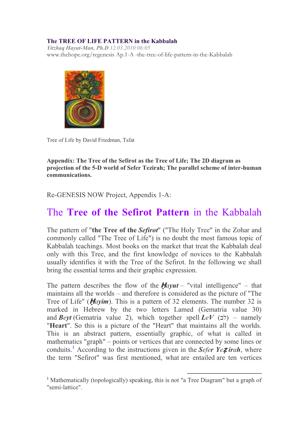 The Tree of the Sefirot Pattern in the Kabbalah