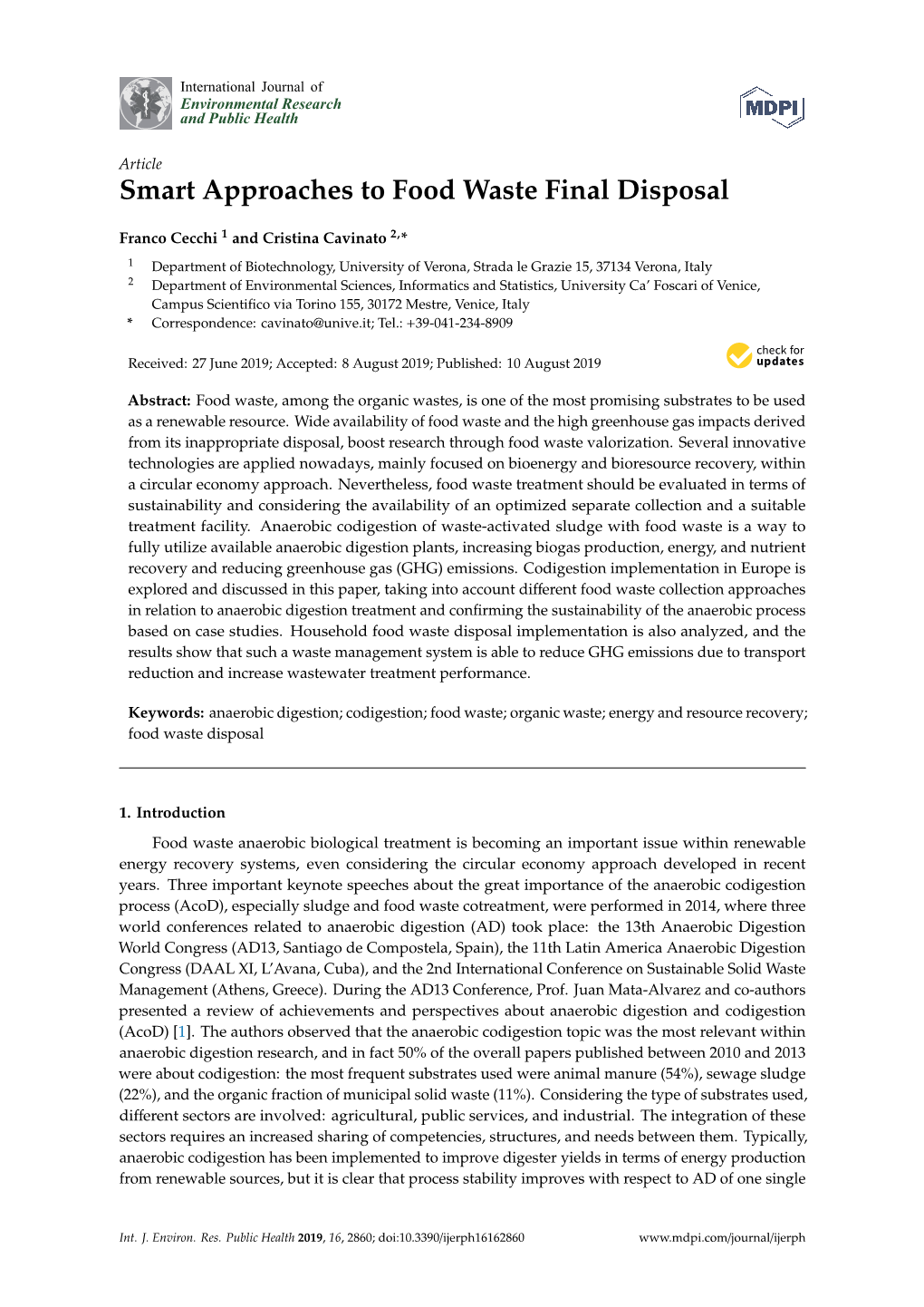 Smart Approaches to Food Waste Final Disposal