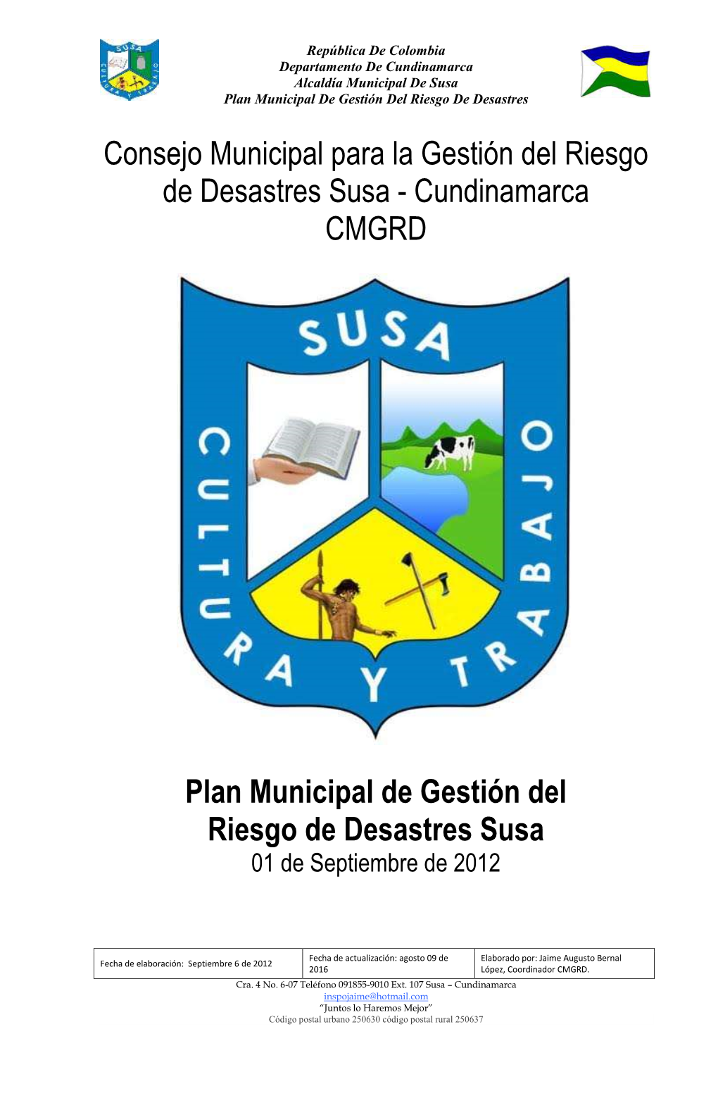 Cundinamarca CMGRD Plan Municipal De Gestión Del Riesgo De D