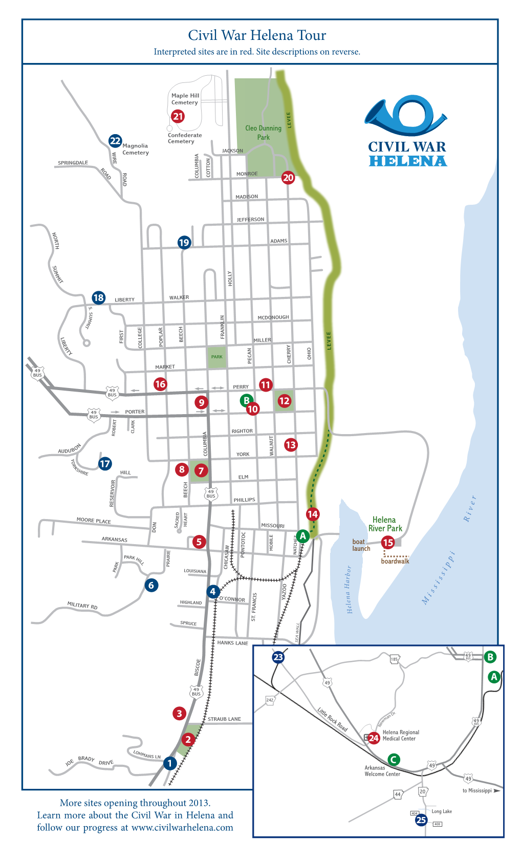 Civil War Helena Tour Interpreted Sites Are in Red