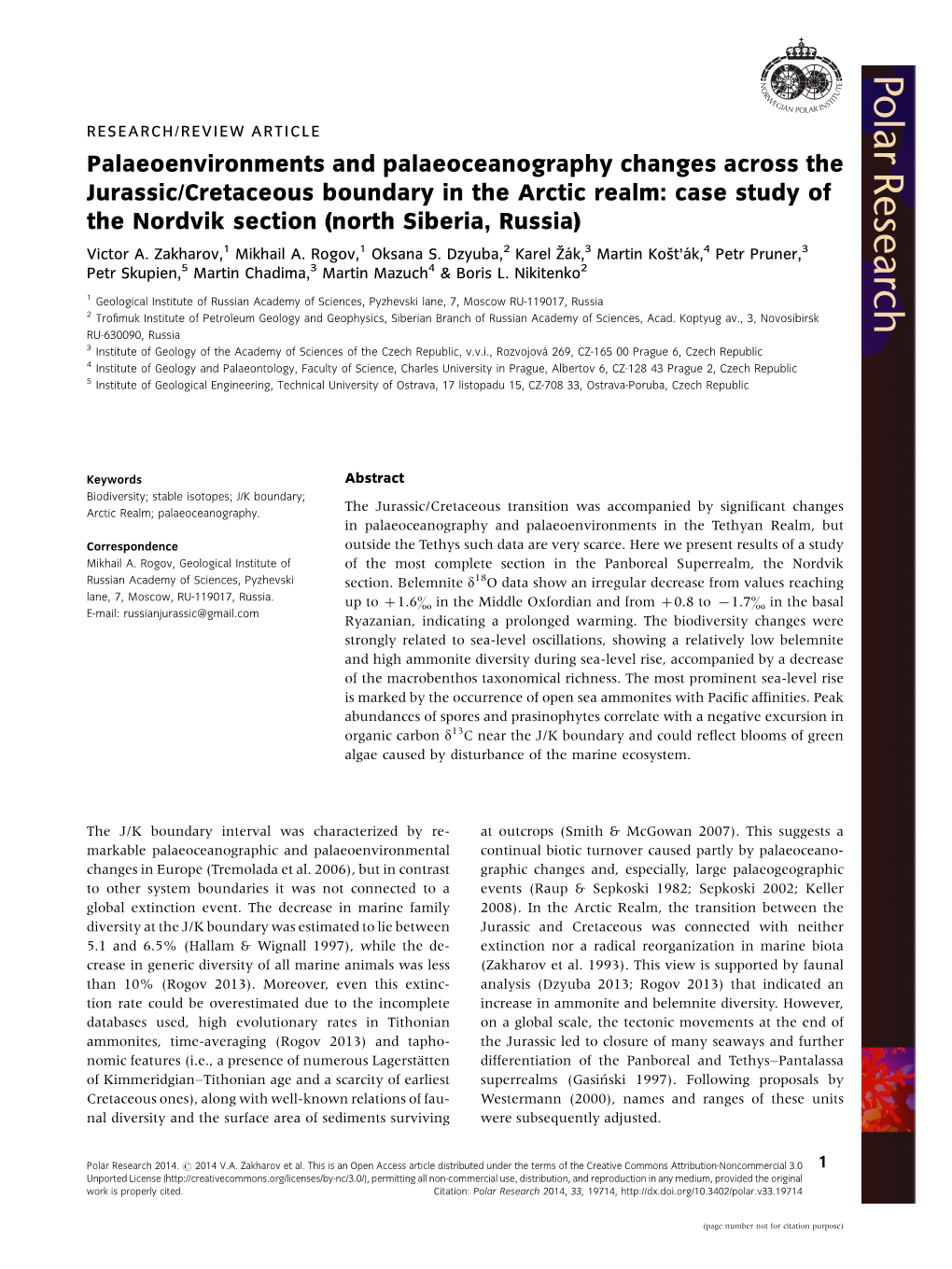 Palaeoenvironments and Palaeoceanography Changes