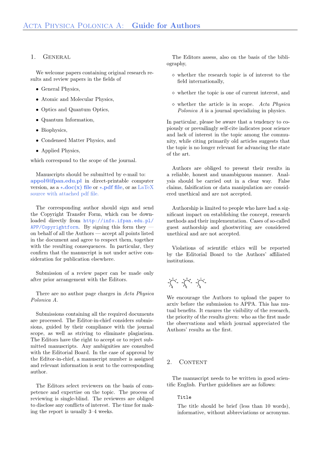 Acta Physica Polonica A: Guide for Authors