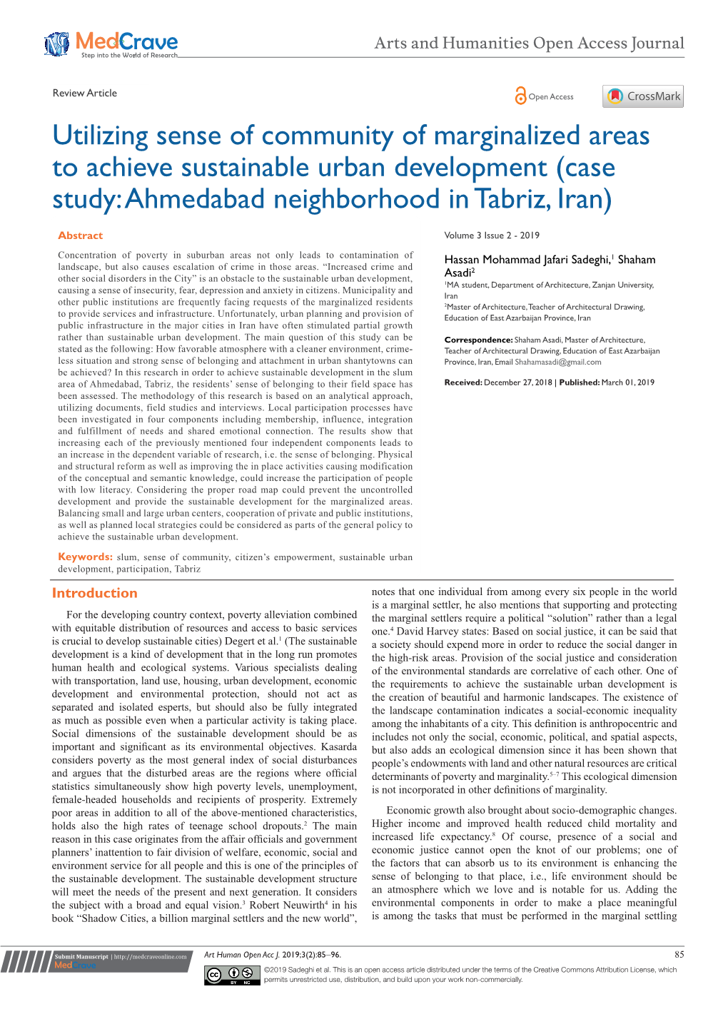 Utilizing Sense of Community of Marginalized Areas to Achieve Sustainable Urban Development (Case Study: Ahmedabad Neighborhood in Tabriz, Iran)