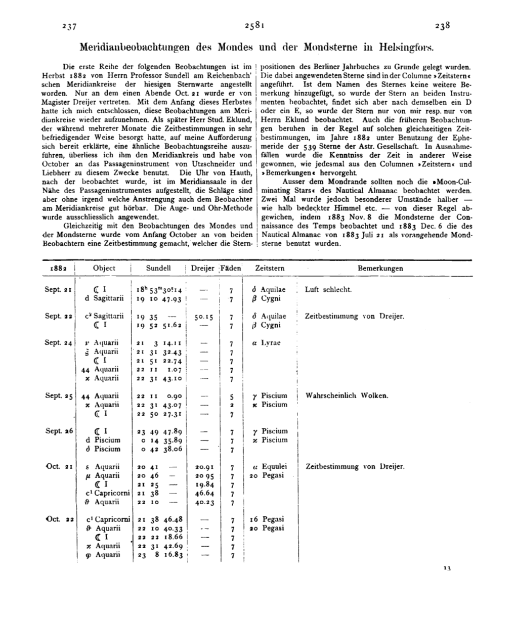 Meridianbeobachtungen Des Mondes Und Der Mondsterne