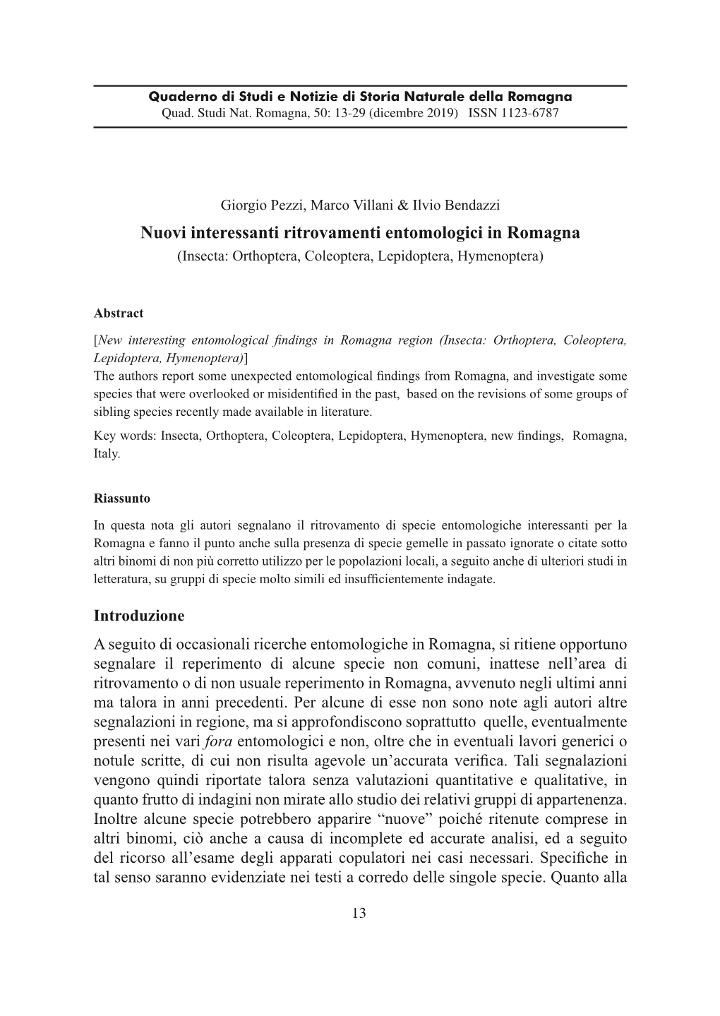 Nuovi Interessanti Ritrovamenti Entomologici in Romagna (Insecta: Orthoptera, Coleoptera, Lepidoptera, Hymenoptera)