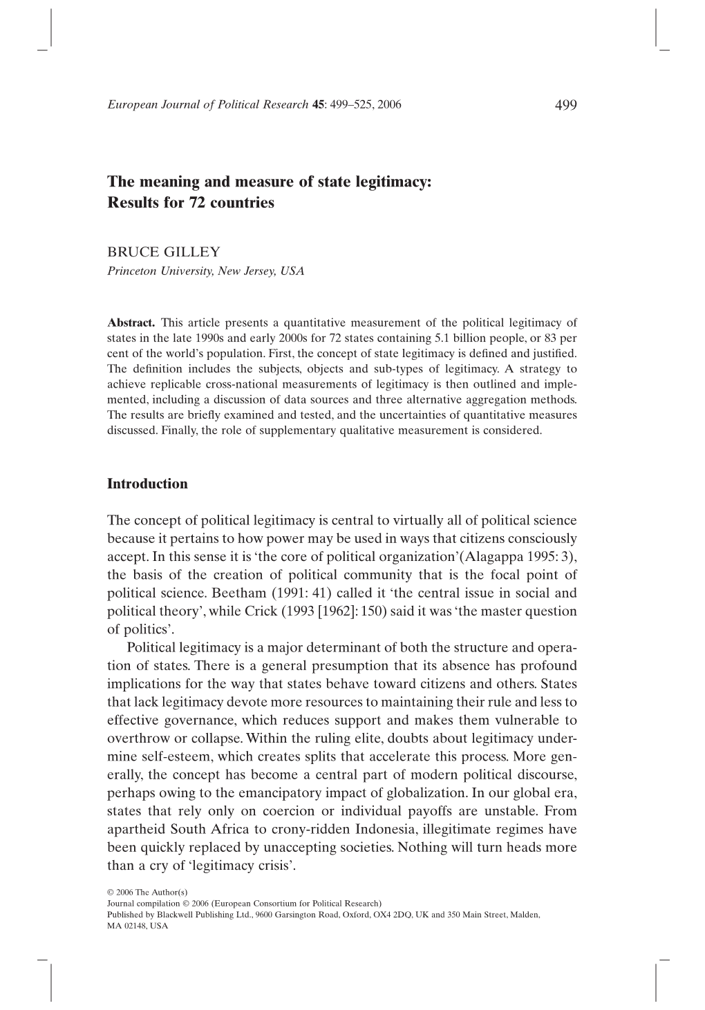 The Meaning and Measure of State Legitimacy: Results for 72 Countries