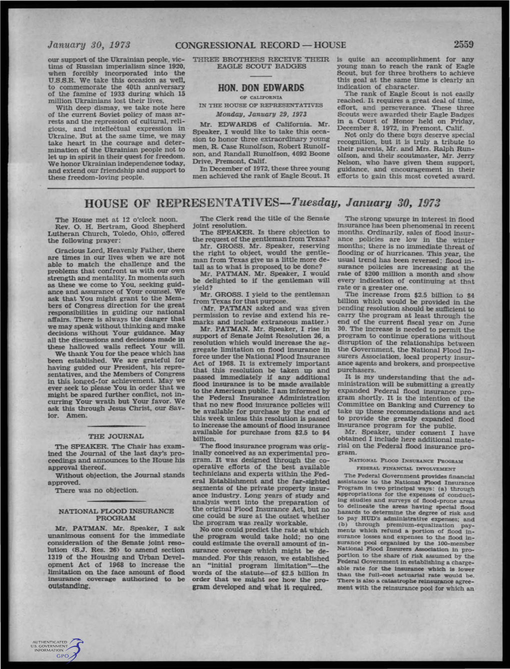 HOUSE of REPRESENTATIVES-Tuesday, January 30, 1973 the House Met at 12 O'clock Noon