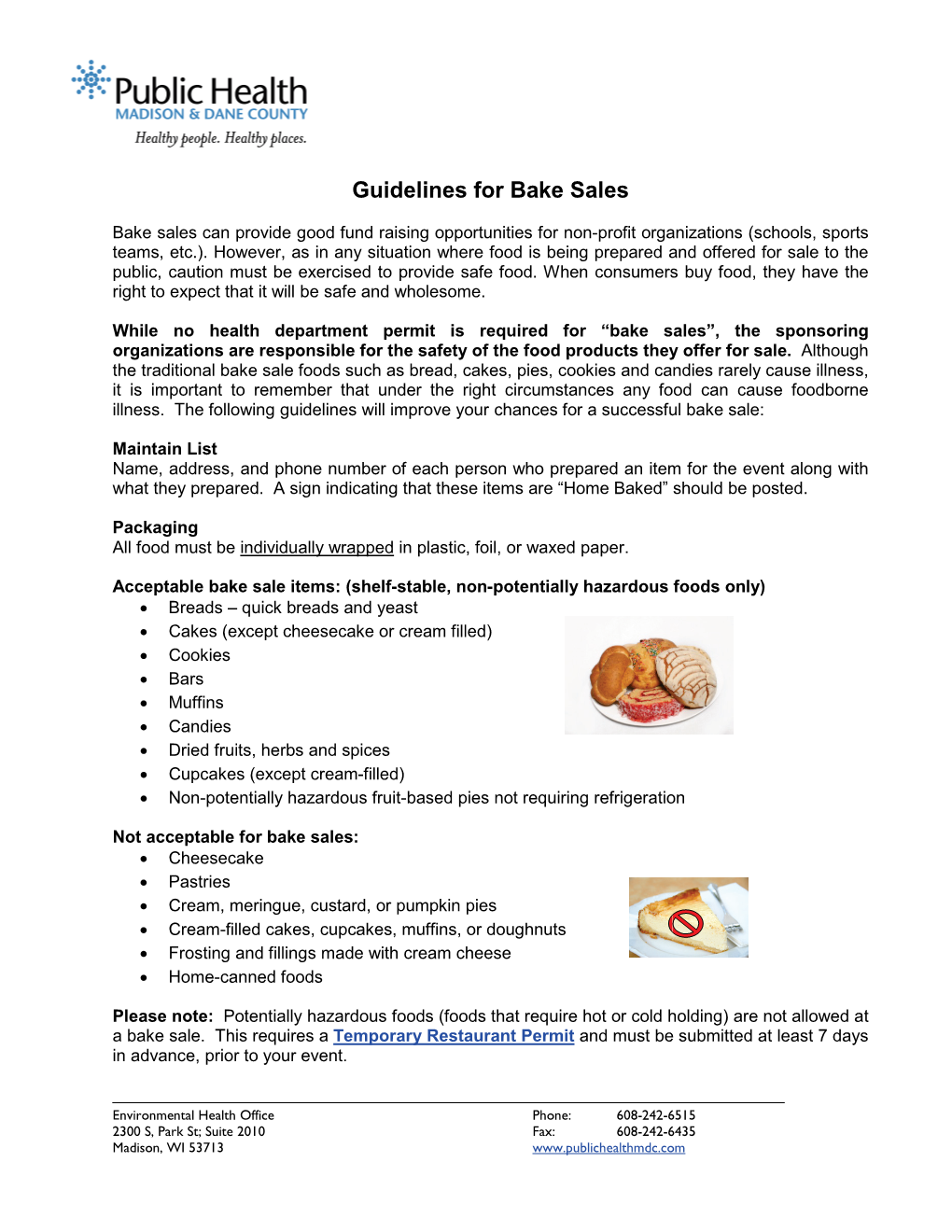 Guidelines for Bake Sales
