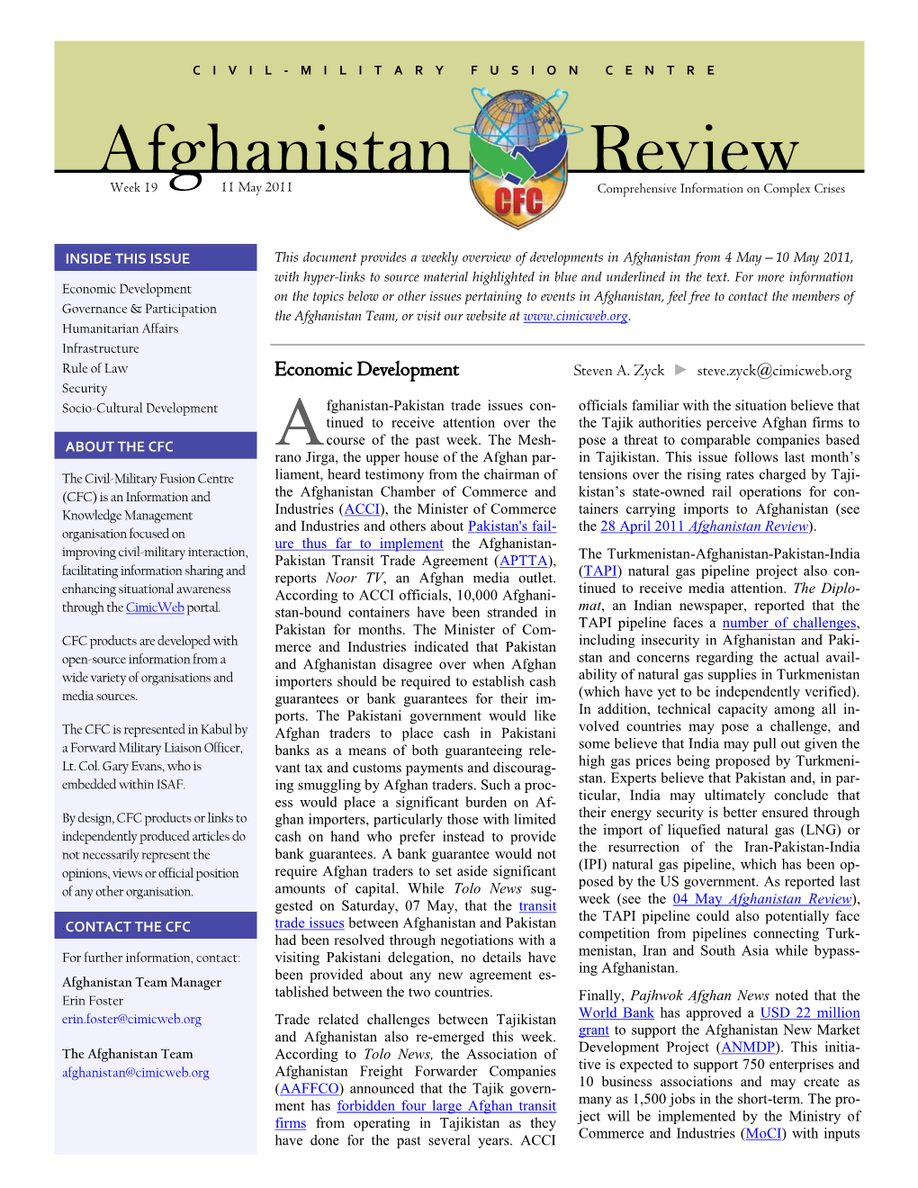 Afghanistan Review Week 19 11 May 2011 Comprehensive Information on Complex Crises