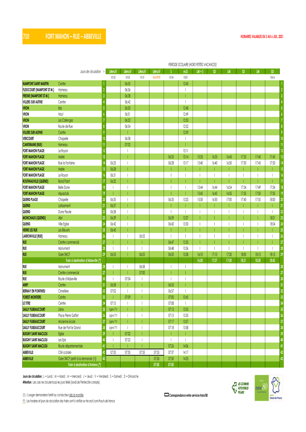 710 Fort Mahon – Rue – Abbeville Horaires Valables Du 3 Au 6 Juil