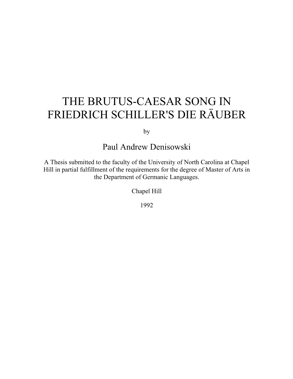 The Brutus-Caesar Song in Friedrich Schiller's Die Räuber