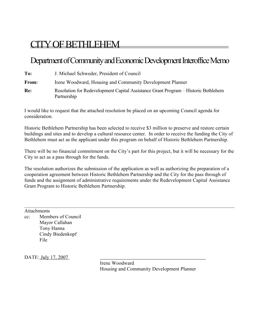 Department of Community and Economic Development Interoffice Memo