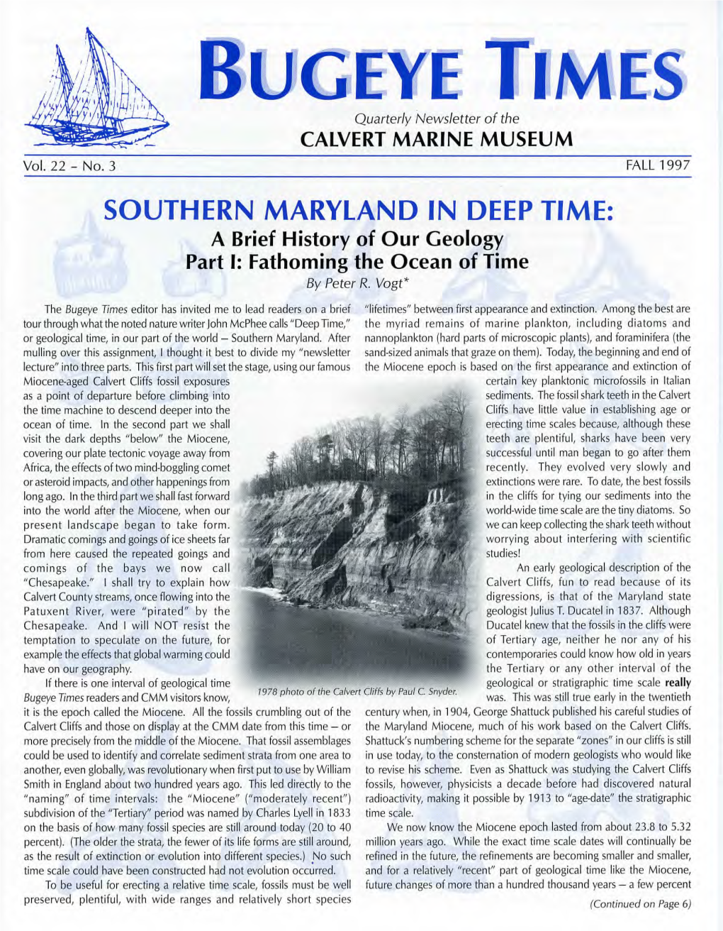 SOUTHERN MARYLAND in DEEP TIME a Brief History of Our Geology Part I: Fathoming the Ocean of Time by Peter R